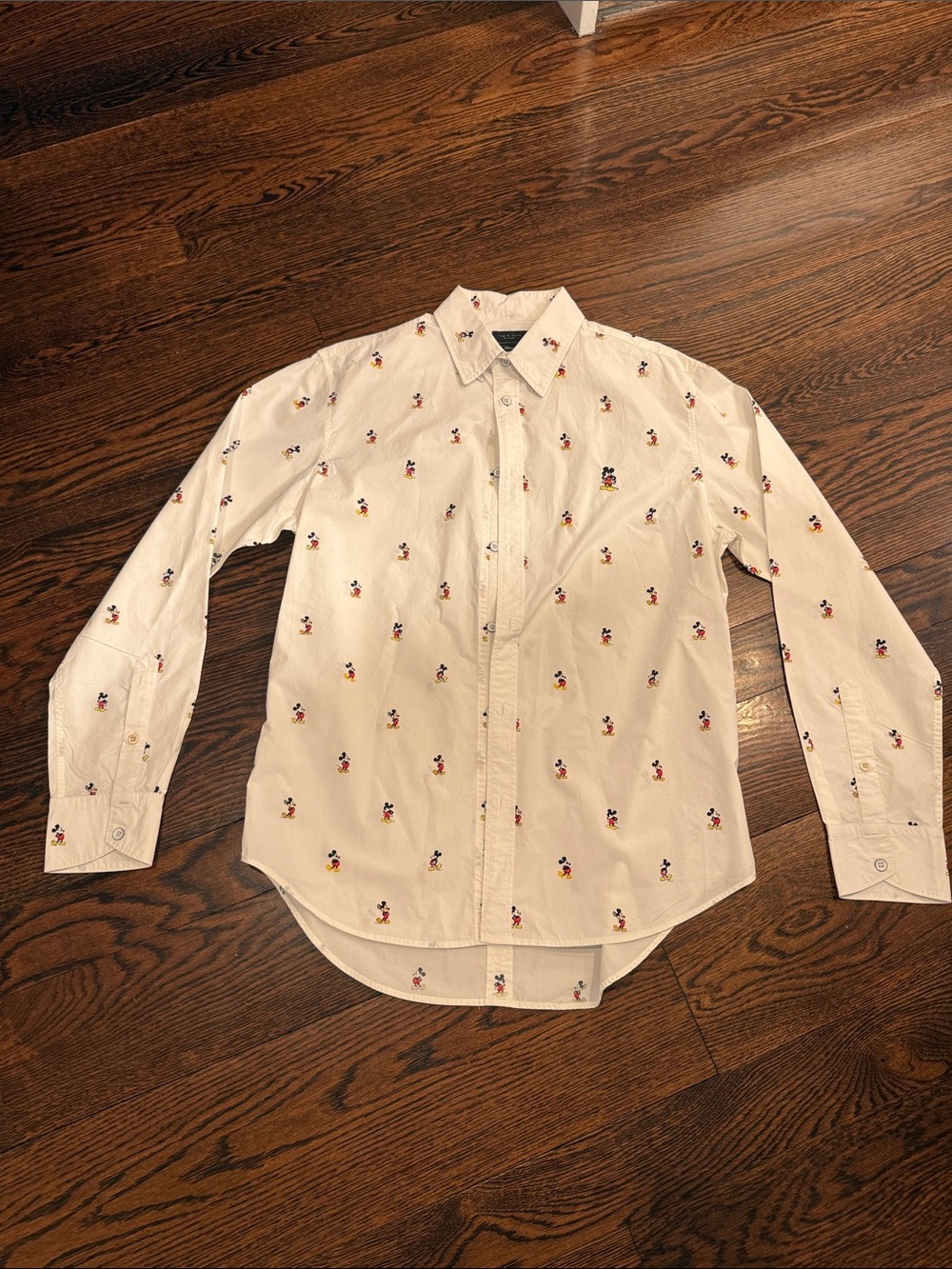 rag & bone White Button-Down Shirt with Small Multicolor Character Embroidery